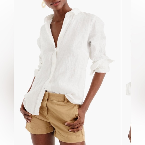 J. Crew White Textured Linen Slim Perfect Shirt Piece-dyed Irish Linen Sz 12 - Picture 1 of 14